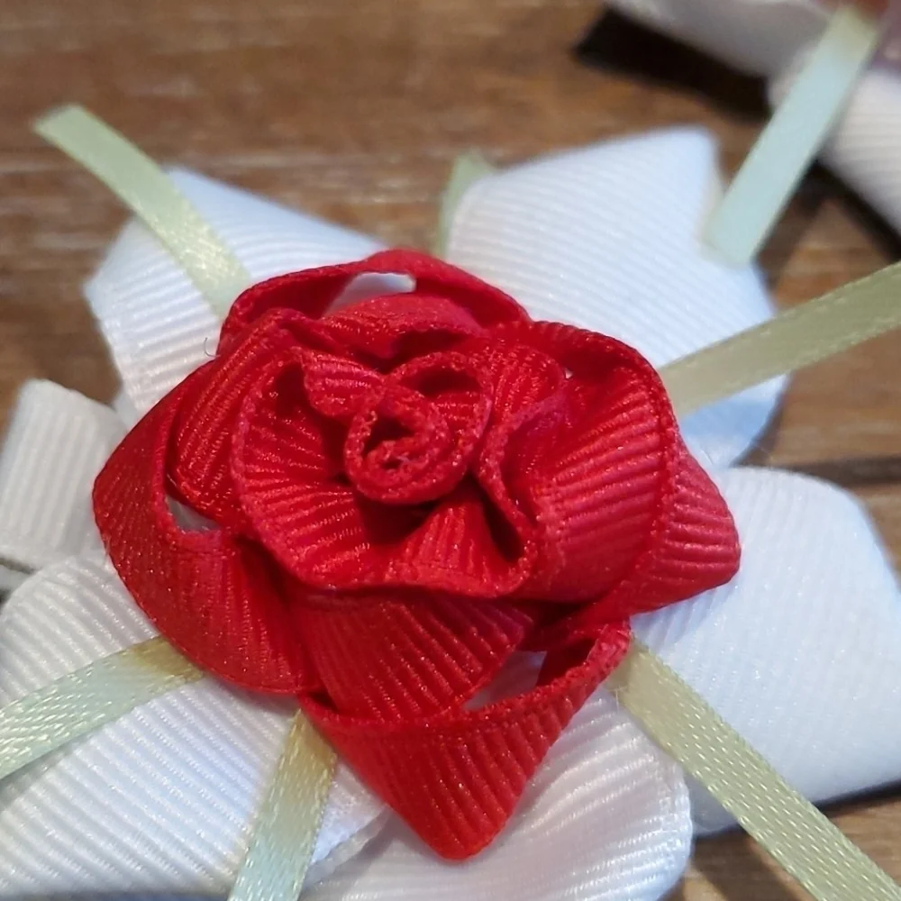 Red Rose Hair Clips Set of 2 Boutique Flower Girl Holiday Hair Bows